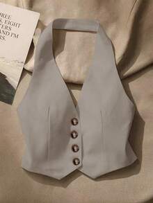 Top sin mangas con espalda descubierta casual para mujer, con botones delanteros, estilo elegante, para verano - Gris - Ver 1