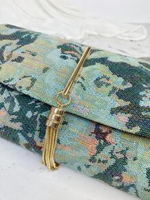 春夏新款女式刺繡印花手拿包,流蘇裝飾,奢華刺繡復古風,適合日常、派對、宴會、生日、婚禮,輕便手提包,百搭復古魅力,追求優雅個性化女性的理想選擇,適用於任何場合,優雅奢華女士包 - 軍綠色 - 查看 10