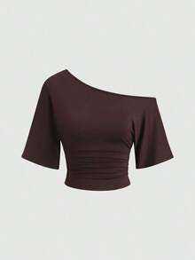 Nuevo conjunto de 3 piezas ajustado con hombros descubiertos, estilo sexy europeo y americano. Camiseta de unicolor versátil y casual para mujer, adecuada para primavera/verano, uso diario, ir al trabajo, citas - Multicolor 3 - Ver 4