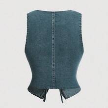 MOD Women's 70s Casual Slim Fit Denim Vest With Tie Front, Vintage - Lavado ligero - Ver 7