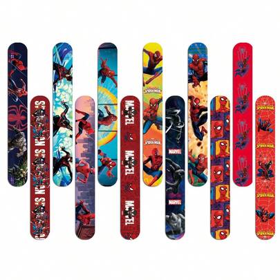 1set/12pcs Spider Man Snap Loop Bracelet, Marvel Superhero Theme Snap Bracelet, Various Spider Man Poses And Logos, Are Ideal Choices For Marvel Fans And Themed Party Supplies