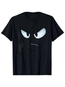Camiseta 100% Algodón con Diseño de Cara de Dibujos Animados Enojada - Camiseta Gráfica Divertida, Cuello Redondo, Manga Corta, Top Casual Cómodo - Regalo perfecto para Halloween, cumpleaños o cualquier ocasión para hombres, mujeres y adolescentes, disfraz de Halloween, diseño divertido, estampado duradero, ropa unisex, ropa con humor, material transpirable, camiseta estampada, ropa casual diaria para hombres y mujeres. - Negro - Ver 1