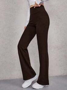 Pantalones acampanados de cintura ancha - Marrón - Ver 3