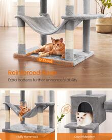 FEANDREA Árbol Rascador de Varios Niveles, Árbol para Gatos Alto con Postes de Sisal, Cueva Grande y Hamaca, Beige - Gris - Ver 7