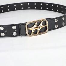 男女通用朋克Y2K星形铆钉腰带，哥特金属铆钉牛仔腰带 - 黑扣金扣 - 查看 3