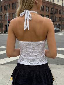 Women's Y2K Lace Halter Tops Sexy See Through Tank Crop Top Going Out Tops Basic Camisole Tops Cute Tops Streetwear - 白色 - 查看 6
