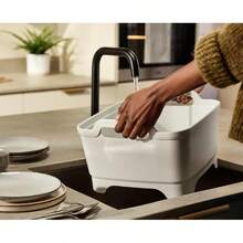 Wash And Drain Kitchen Washing Up Bowl 9L Grey With Handles And Draining Plug For Sink - Đá/Cây xô thơm - Xem 3