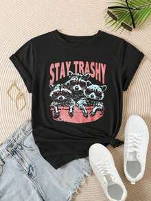 Women's Vintage Style Short Sleeve Casual T-Shirt - Summer T-Shirt With Raccoon Print, Sunglasses, And Round Neck, Machine Washable, Women's T-Shirts, Casual Wear, Modern Style, Comfortable Fit

BlackFashion - 黑色 - 查看 2
