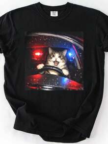 Camiseta divertida de gato con estampado vintage de memes de gatos, camiseta extragrande R Unhinged. Camiseta unisex de algodón puro de 220 g, peso ideal para todas las estaciones, apta tanto para hombres como para mujeres. Tejido duradero de alta calidad, suave al tacto y de larga duración. Parte superior transpirable. Adecuada para la primavera y el verano de las mujeres, vacaciones, Día de la Madre, Día de la Independencia. - Negro - Ver 1