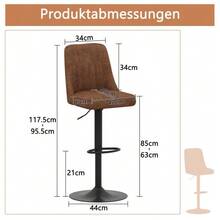 Höhenverstellbarer Barhocker Im 2er-Set, 360° Drehbar, Sitz Und Rückenlehne Aus Braunem, Atmungsaktivem Technologie-Stoff, Beine Aus Schwarzem Metall. Get Your Kitchenware And Bartheken. - Brown+Black - View 3