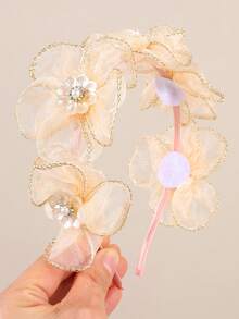 1pc Beige Girls' Mesh Headband With Shiny Floral Pearl Decor, Elegant Hair Accessory For Daily, Party, Gift, Holiday, Wedding, Suitable For Teenagers - Beige - View 5