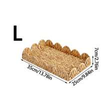 3pcs/Set (S+M+L)/1pc Handmade Woven Rattan Basket, Fan-Shaped Wavy Edge Water Hyacinth Rectangular Storage Basket, Coffee Table Decor Rattan Tray, Bohemian Style Stationery, Wardrobe, Toy, Cosmetic Storage Basket, Holiday Decor Gift Basket - Khaki - View 14