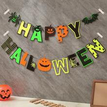 SELAMAT HALLOWEEN Spanduk Bendera Fluorescent dengan Kelelawar, Hantu, , Jaring Laba-laba Dekorasi Dinding Latar Belakang Pesta Suasana Perayaan Liburan 1 Set 1 Buah - Beraneka warna - View 3