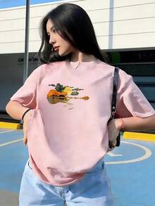 Short-Sleeve T-Shirt With Artistic And Musical Design, Fashionable Short-Sleeve T-Shirt For Spring And Summer 2026, Made In Mexico, 180 Grams. Cartoon Print, Couple Design, Suitable For Indoor Or Outdoor Wear. Crew Neck, Unisex, Ideal For Office And Leisure. One-Piece Pack. - PK-P631577SLNDXZGY470 - 查看 2