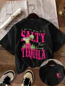 Playeras De Mujer  Camiseta Casual De Mujer De Cuello Redondo Y Manga Corta, De Moda Para El Verano - Negro - Ver 7