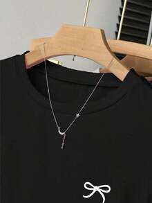 Camiseta ajustada con estampado de lazo para mujer, estilo versátil y elegante para el verano, vuelta al colegio, uso diario, fiesta, cita, que atrae mucha atención - Multicolor 6 - Ver 3