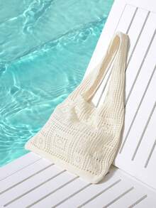 Trivaya Minimalist Crochet Hollow Design Tote Bag, Large Capacity And Portable, Suitable For Teenagers, Women, College Students, Office Ladies, Ideal For Vacation, School, Travel, Outdoor Activities. Perfectly Matches Beach Accessories, One Of The Most Popular Beach Bags For Ladies, And A Must-Have Beach Essential. This Bag Is Highly Suitable For Summer, Vacation And Beach Use, The Latest Holiday Bag. , Crochet, Vacation - Apricot - View 1