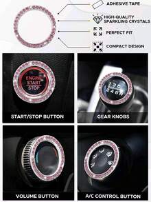 4pcs Car Interior Accessories - Diamond Studded Car Cup Holders, Car Ignition Ring Decor, Anti-Slip Waterproof Car Coasters, One-Touch Start Decorative Ring (Large Diamond Version) - A - View 9