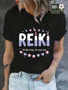 Camisetas De Calor Para MujerCamiseta Unisex Con PatróN De Aura - Tela Suave Y EláStica, Camiseta De Cuello Redondo Con Texto De Aura Y DiseñO De Chakra, Regalo De San ValentíN, Uso Diario, EnvíO Gratis - Negro - Ver 1