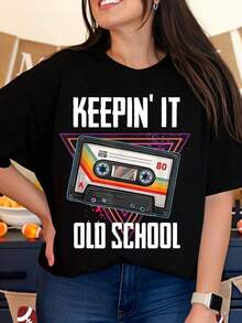 Camiseta Retro Estilo Casete de la Vieja Escuela, Estilo Vintage de los 80, Unisex, con Diseño Gráfico para Amantes de la Música, Ropa Casual para Fiestas - Negro - Ver 1