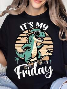 Es Mi Viernes, Camiseta de Skateboarding con Dinosaurios, Estilo Veraniego, Camiseta Gráfica Divertida para Mujeres y Hombres, Ropa Casual, Atuendo para Fiesta en la Playa, Idea de Regalo para Diversión de Fin de Semana - Negro - Ver 7
