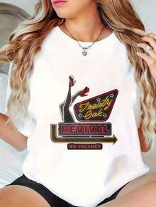 Camiseta de manga corta de algodón puro para mujer, disponible en negro y blanco, transpirable y de corte holgado, con cuello redondo y el estampado de gran tamaño "Treaty Oak Revival No Vacancy". Exquisitamente diseñada, casual y elegante, es una prenda de verano adecuada para el uso diario informal, entrenamientos en casa, actividades al aire libre y vacaciones en la playa. Es un regalo ideal para mujeres.Camiseta blanca, unisex, de verano, casual, de manga corta, estampada, con la frase "No puedo, pero conozco a alguien que sí puede", camiseta con cruz cristiana, declaración de fe religiosa. - Blanco - Ver 1