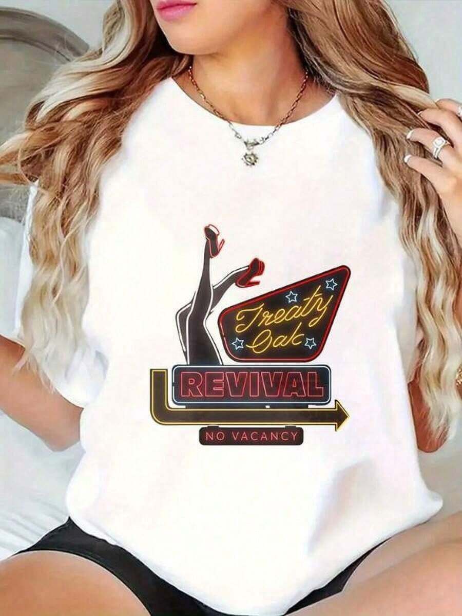 Camiseta de manga corta de algodón puro para mujer, disponible en negro y blanco, transpirable y de corte holgado, con cuello redondo y el estampado de gran tamaño "Treaty Oak Revival No Vacancy". Exquisitamente diseñada, casual y elegante, es una prenda de verano adecuada para el uso diario informal, entrenamientos en casa, actividades al aire libre y vacaciones en la playa. Es un regalo ideal para mujeres.Camiseta blanca, unisex, de verano, casual, de manga corta, estampada, con la frase "No puedo, pero conozco a alguien que sí puede", camiseta con cruz cristiana, declaración de fe religiosa. - Blanco - Ver 1