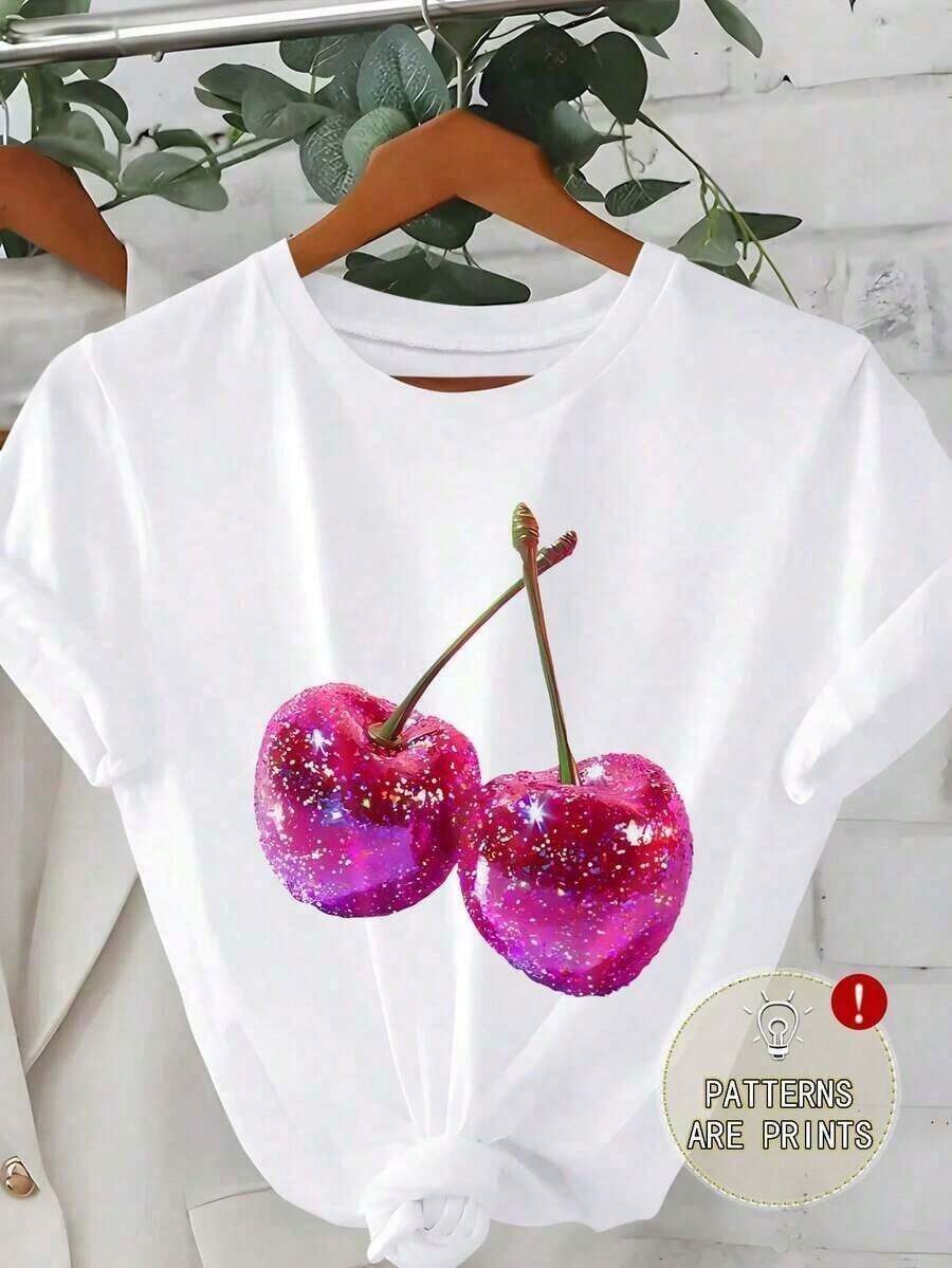 Camiseta de mujerCamiseta de mujer, camiseta gráfica de manga corta de estilo casual de calle, top de verano lindoCómoda y ligera - Blanco - Ver 1