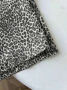 Pantalones anchos de pierna negros con diseño de estampado de leopardo retro elegante, pantalones rectos con cintura elástica con cordón, uso casual, vuelta al colegio - Gris - Ver 4