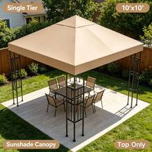 Gazebo Cover 10x10 Replacement Top Canopy Replacement Top, Single Tier Sunshade Gazebo Replacement Cover For Outdoor Use In Shop, Garden, Patio, Yard, Gazebo Canopy Top Replacement (Top Only) - Khaki - View 1