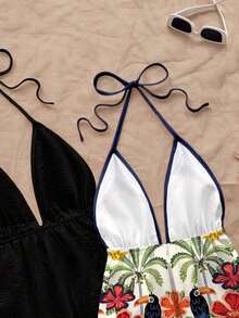 2 piezas Camiseta sin espalda con escote en V y tirantes con estampado de leopardo sexy, adecuada para vacaciones, citas, té de la tarde, vacaciones, festivales de música, estilo bohemio - Multicolor 6 - Ver 4