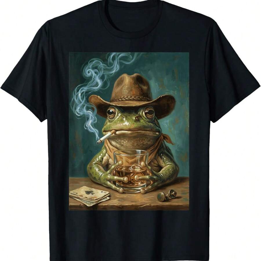 Funny Smoking Frog Meme Vintage Frog T-Shirt - 黑色 - 查看 1