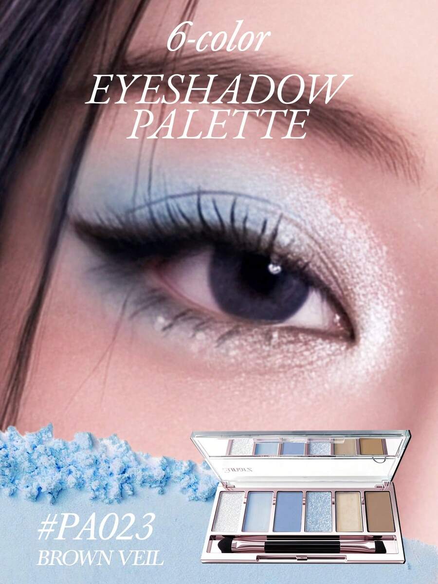 Eunarz 6-Color Eyeshadow Palette, Blue, Silver, Neutral Tones, Cosmetics, Makeup, Perfect For Women/Girls, Spring/Summer, Y2K Fashion Party, Birthday, Mother's Day Gift, Best Colors - #PA023 OCEANIC HAZELNUT - View 1