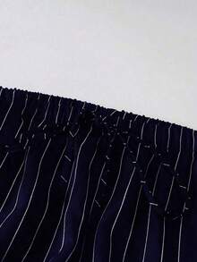 Pantalones casuales holgados de talle alto con rayas para mujer - Azul marino - Ver 3