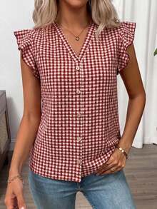 Clasi Blusa de mujer de verano con cuello en V y mangas cortas con estampado floral - Multicolor - Ver 4
