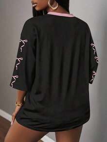 Camiseta de mujer con gráfico de letras y números, de estilo minimalista y casual, adecuada para el verano - Multicolor 3 - Ver 2