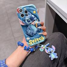 Disney Has Authorized, Phone Case - Chain Set, The Stitch Lilo & Stitch 3D Phone Case Plus A Silicone 3D Stitch Bracelet With Metallic Ring Removable Bracelet, Stitch And Angel Pattern, Compatible With Iphone17/16/15/14/13/12/11/XS/XR/X Plus Pro Max, A Stylish Cartoon Phone Case, The Perfect Gift Choice, Phone Protection, Durable Phone Cover, Great Gift For Friends And Family. - White - View 6