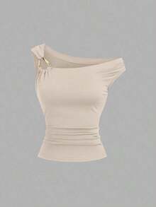 Set de 2 camisetas ajustadas con cuello asimétrico, versátil top casual, primavera/verano - Multicolor - Ver 3