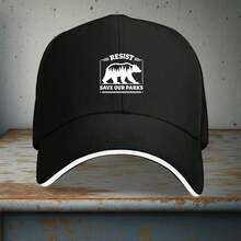1pc "RESIST SAVE OUR PARKS With Bear Silhouette"Printed  Cap, Adjustable, Travel Cap, Suitable For All Seasons - Black - View 1
