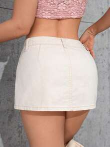 Minifalda vaquera casual con bolsillo y estampado de rayas para mujer, primavera/verano - Blanco - Ver 3