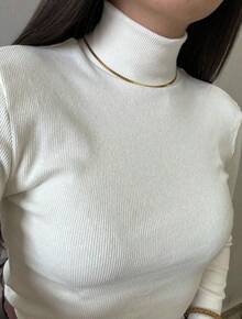 Women's Plush Ribbed Blouse Long Sleeve High Neck Basic Casual Modern Thermic Black S,M,L,XL - 離開 - 查看 2