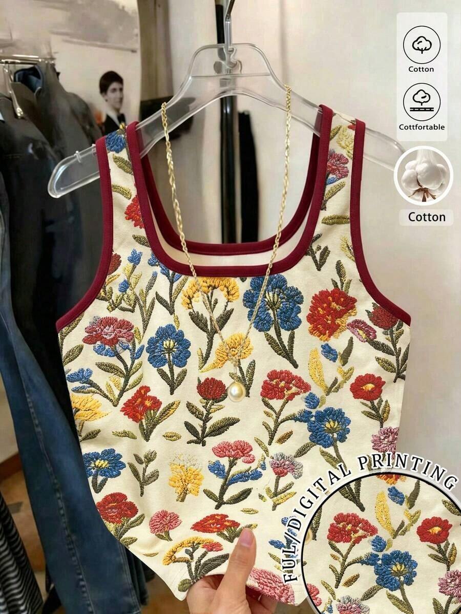 Mejor vendido top ajustado estampado para mujeres - Rojo y blanco - Ver 1