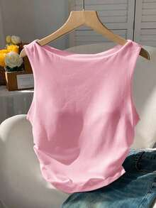 Camiseta de tirantes de algodón puro blanco, primavera/verano - Rosa vieja - Ver 4