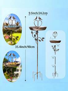 1pc Vintage Iron Bird Bath Feeder, Outdoor Garden Patio Decor, Bronze Heart-Shaped Top With 2 Birds And Leaf Design, Weather-Resistant, Sturdy Ground Stake, Easy Installation And Detachable, Summer Garden Essential, Holiday Decoration And Gift - Multicolor - View 14
