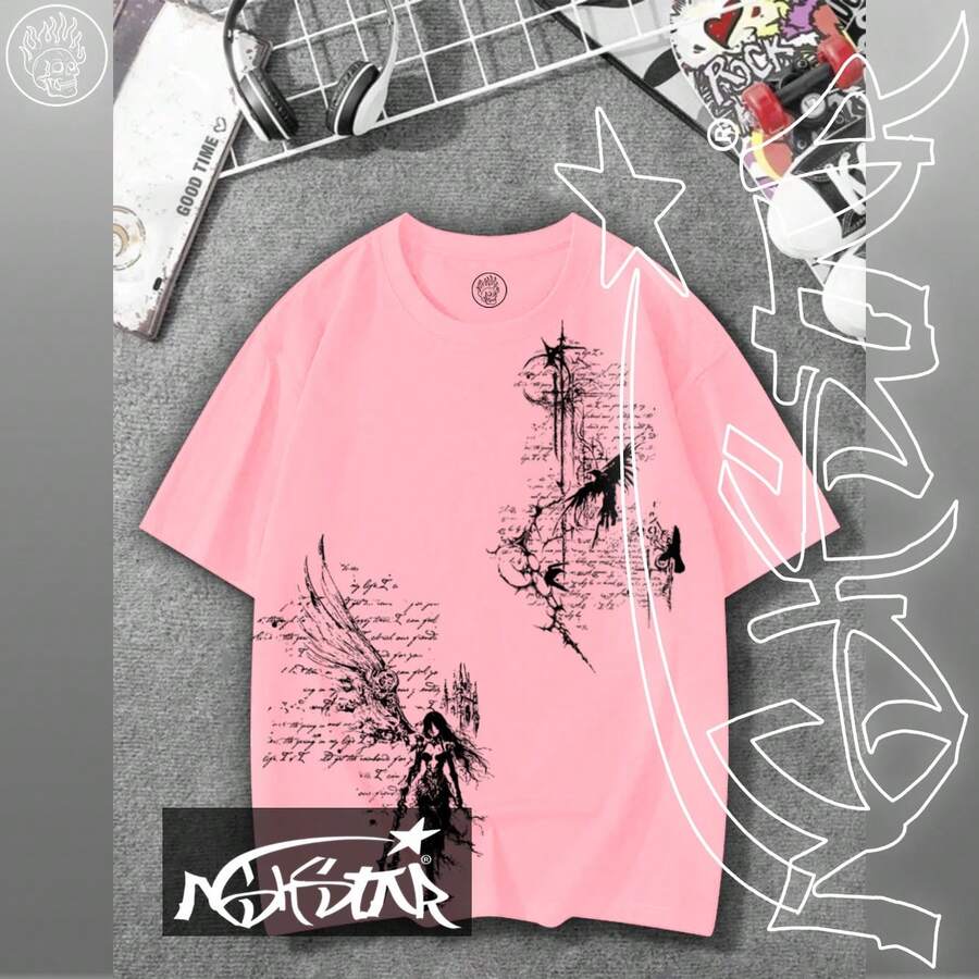 Premium 100% Cotton ASHSTAR "Gothic Witch" T-Shirt - 淺粉色 - 查看 1