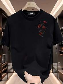 Men's T-Shirt With Red Rose Floral Print - Semi-Formal Casual Short-Sleeved Crew Neck Shirt, Breathable, Suitable For Summer, Outdoor Activities, Sports And Everyday Wear - Durable Fabric - 白色 - 查看 6