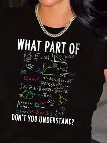 Divertida camiseta gráfica de manga corta con cuello redondo de algodón  de 180 g: "¿Qué parte de no entiendes?" Camiseta con estampado de ecuaciones matemáticas para mujer, ideal para amantes de las matemáticas nerds, ropa informal, regaloPure-Cotton - Negro - Ver 7