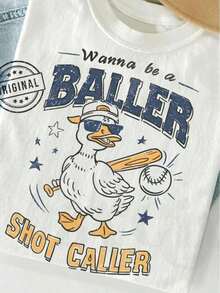Camiseta Casual "Wanna Be A Baller Shot Caller", Camiseta Retro de Béisbol, Estampado Vintage, Camiseta con Frase de Béisbol, Camiseta para Mamá de Béisbol, Camiseta para Bateador, Batero, Swing U3DM 100% Algodón, Duradera - Blanco - Ver 6