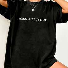 Camiseta Casual de Talla Holgada con Estampado de Letras, Camiseta de Manga Corta con Cuello Redondo y Alta Elasticidad para Mujer - Negro - Ver 6