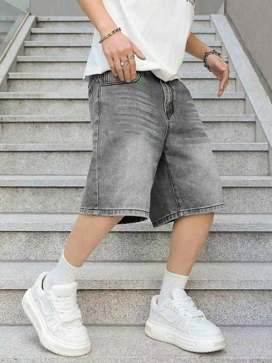 Short en jean bleu clair coupe slim et droite, style européen et américain pour adolescents